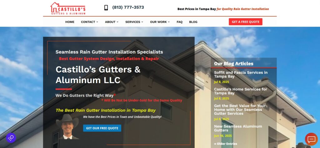 castillo's gutters & aluminum llc website screenshoot