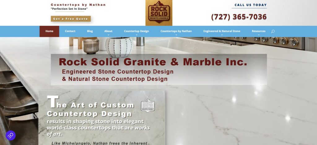 rock solid granite & marble custom designed stone countertops website screenshoot